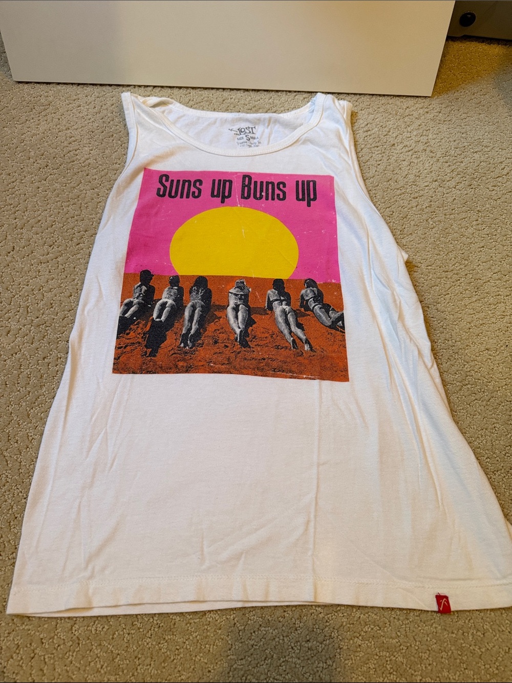 Lost White Tank with Pink & Yellow Sun Graphic
